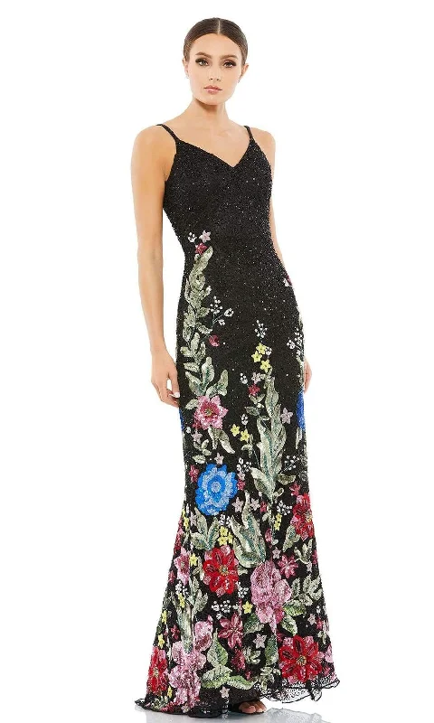 Mac Duggal - 5475 V-Neck Floral Appliqued Dress