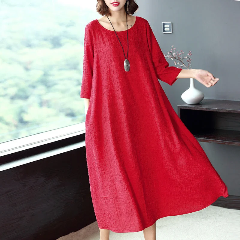 Women Plus Size Pure Color Elegant Loose Dresses Q16014