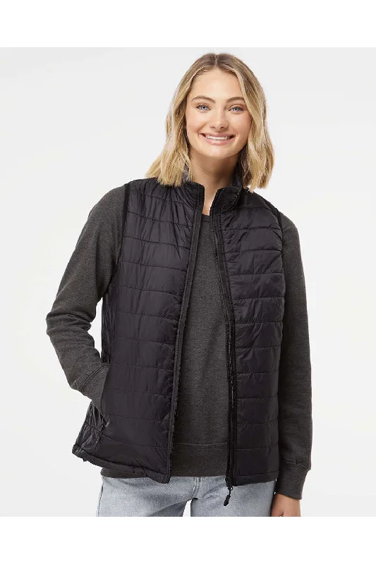 Independent Trading Co. Womens Wind & Water Resistant Full Zip Puffer Vest - Black - NEW