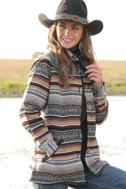 WOMEN'S BLANKET STRIPE TWEED JACKET - BLACK