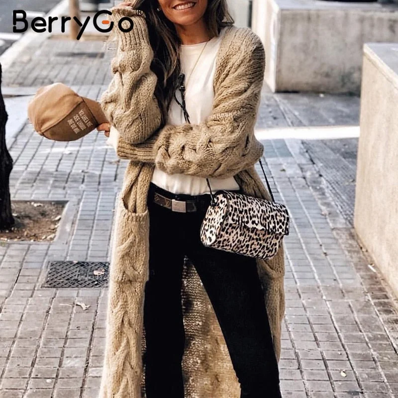 BerryGo Vintage mohair long cardigan women sweaters