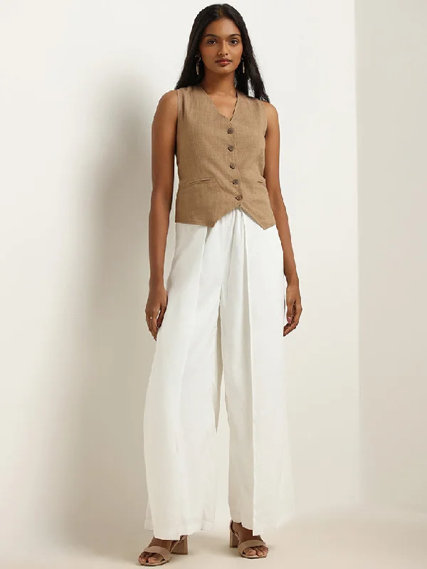 LOV White Tie up Cotton Wide Leg Pants