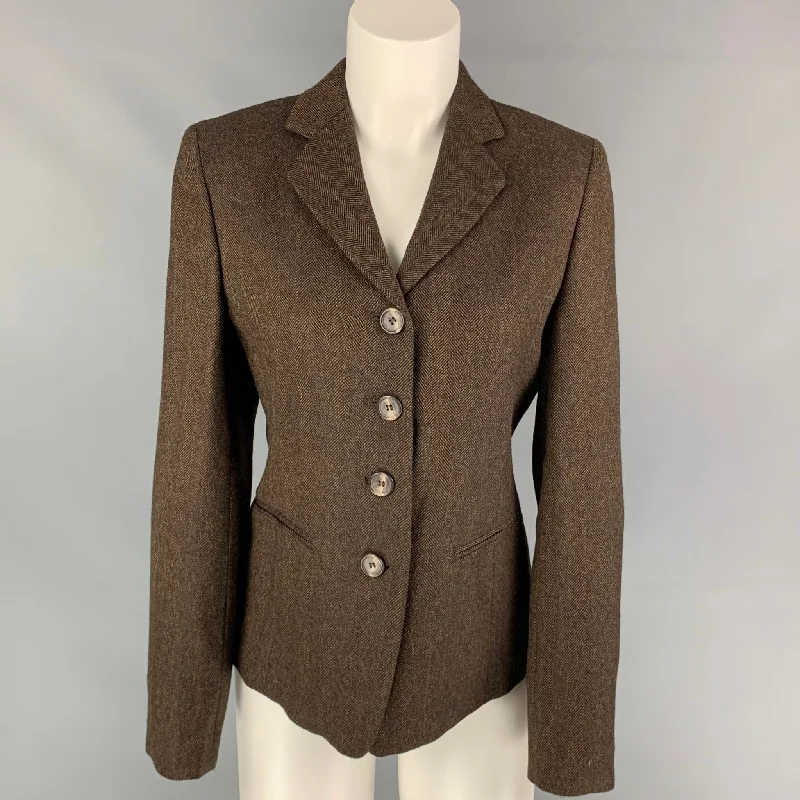 MAX MARA Size 6 Brown & Beige Wool Herringbone Jacket Blazer